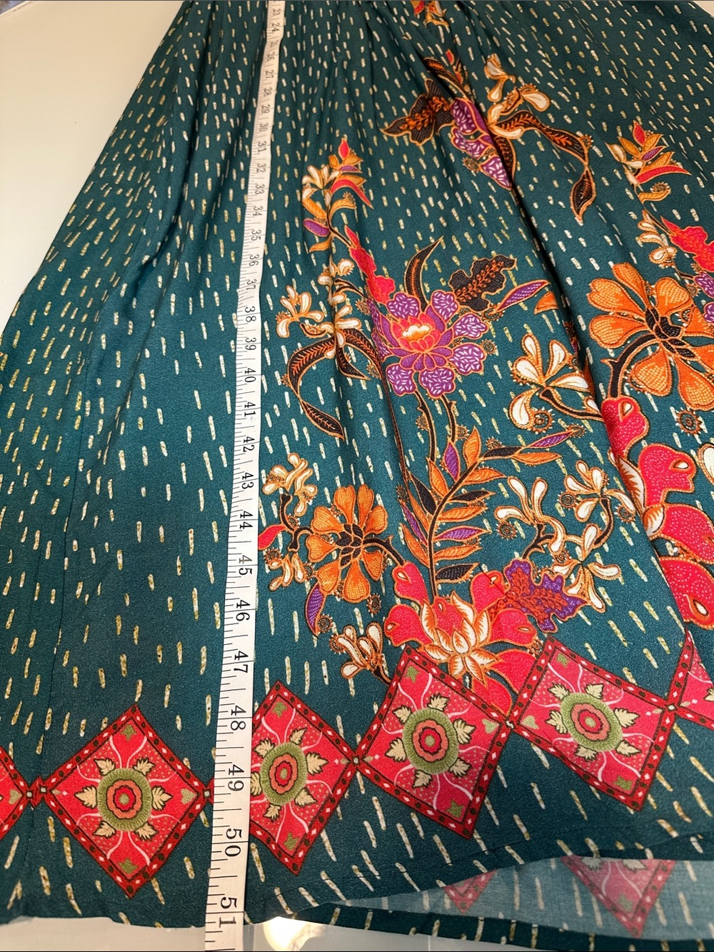 Anthropologie BL^NK London Boho Floral Midi Dress One Size Teal Smocked Waist - Picture 10 of 12